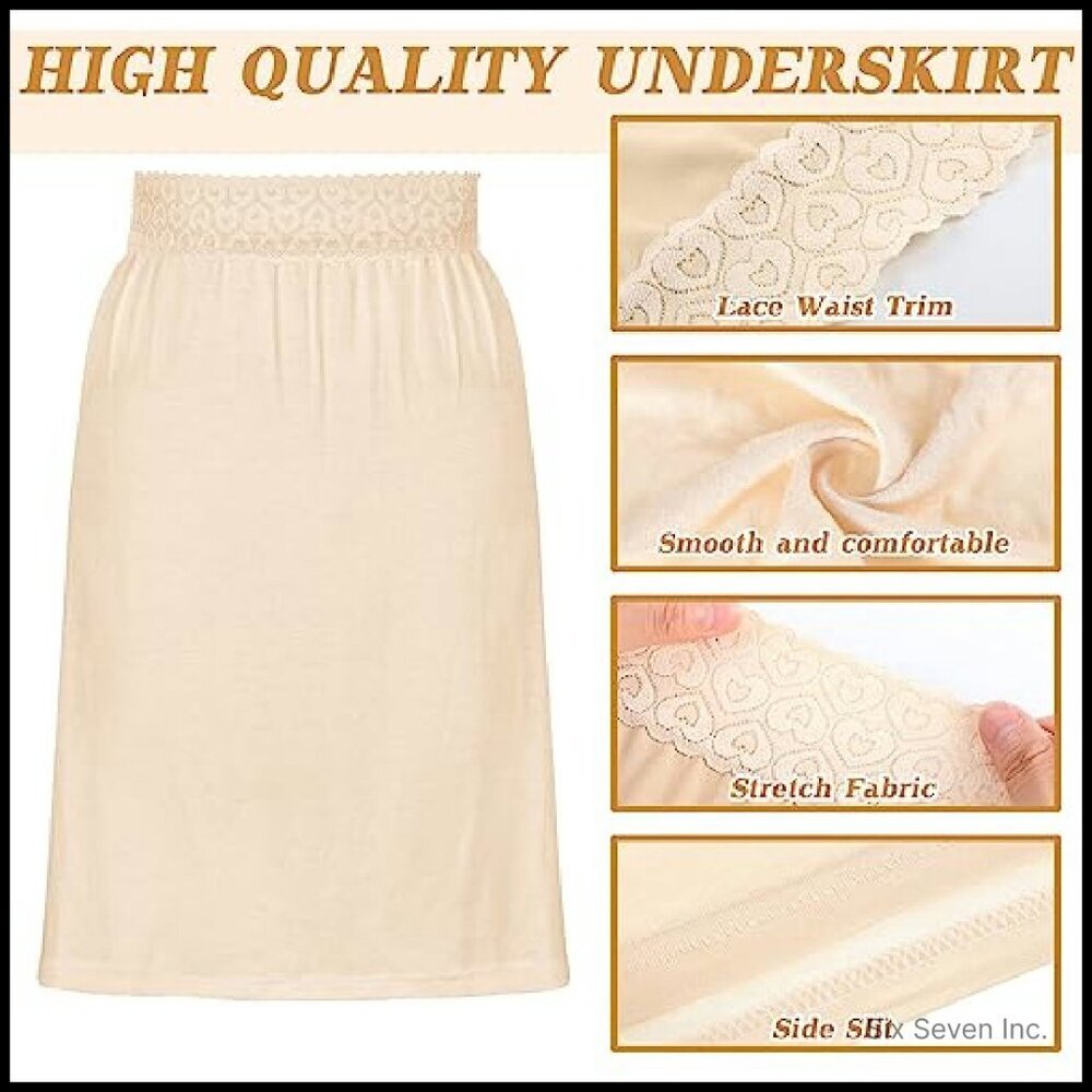 Knee Length Half Slips Set of 3 Lace Waistband Elegant Minimal Chic - Picture 6 of 8